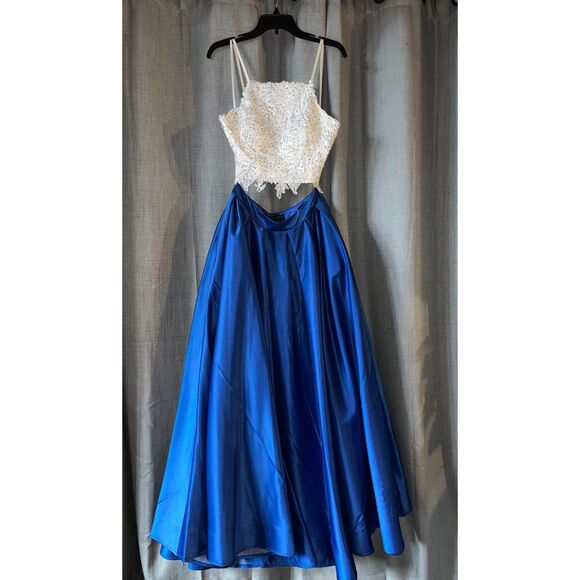 Dave & Johnny 2 pc formal dress- white / Royal blue skirt w/POCKETS -sz 3/4 - Picture 2 of 8